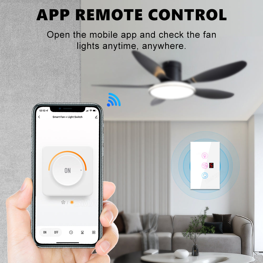 SMATRUL Tuya Smart WiFi Fan Light Switch 2 in 1 Manual / APP Remote Speed Control
